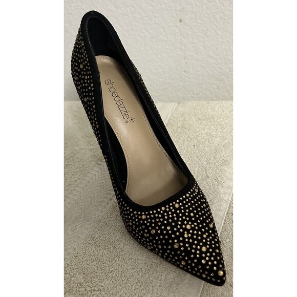 Shoedazzle Women's 6.5 Black with Gold Rhinestone Rochella Pumps Holiday - Picture 5 of 10